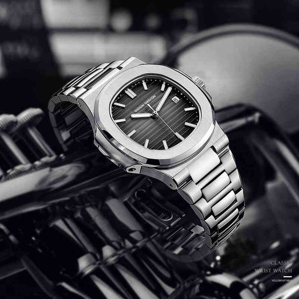 

didun men automatic mechanical watch stainless steel luxury brand watches causal fashion business military wristwatch, Slivery;brown
