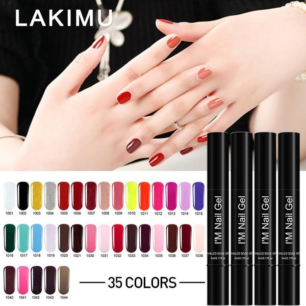 

color nail 3 in 1 gel varnish pen glitter one step art polish hybrid 60 colors easy to use uv lacquer1, Red;pink