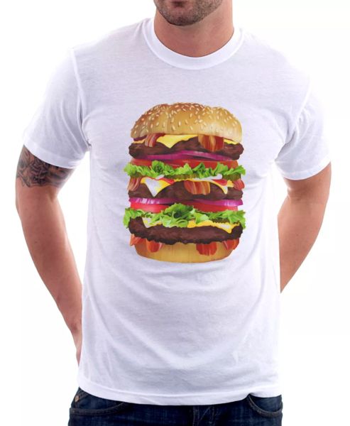 

Hamburger Cheeseburger Funny Food Big Mac Cool printed cotton t-shirt 9752, White;black