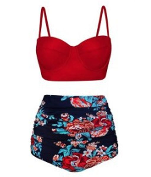 

high waist swimsuit women push up bikinis 2021 plus size swimwear vintage bathing suits retro floral beach wear biquini 4xl 5xl