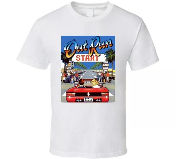 

outrun 80s arcade gamer racing fan t shirt, White;black