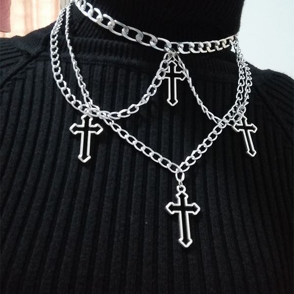 

necklaces pendants goth indie silver color hollow cross pendant chains for women e girl grunge aesthetic accessories jewelry unif choker