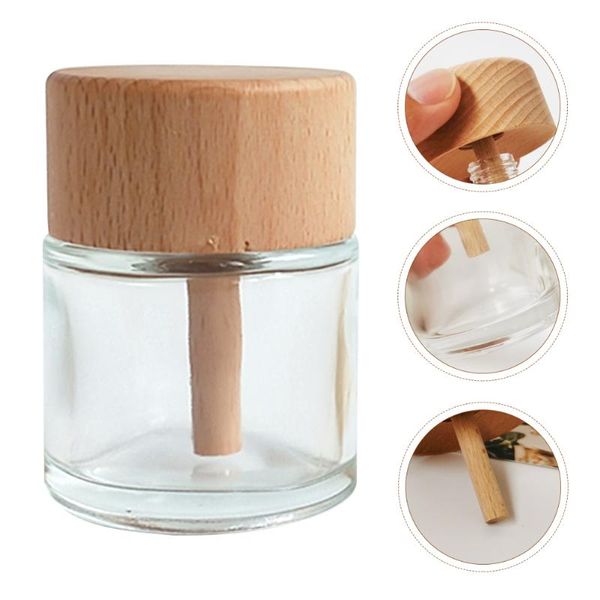 

storage bottles & jars 1pc 60ml essential oil diffuser bottle wooden cover cylindrical aroma