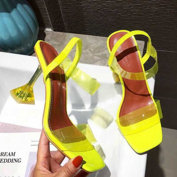 

dress shoes women fluorescent color sandals transparent pvc high heels woman star style ankle strap gladiator shoe, Black