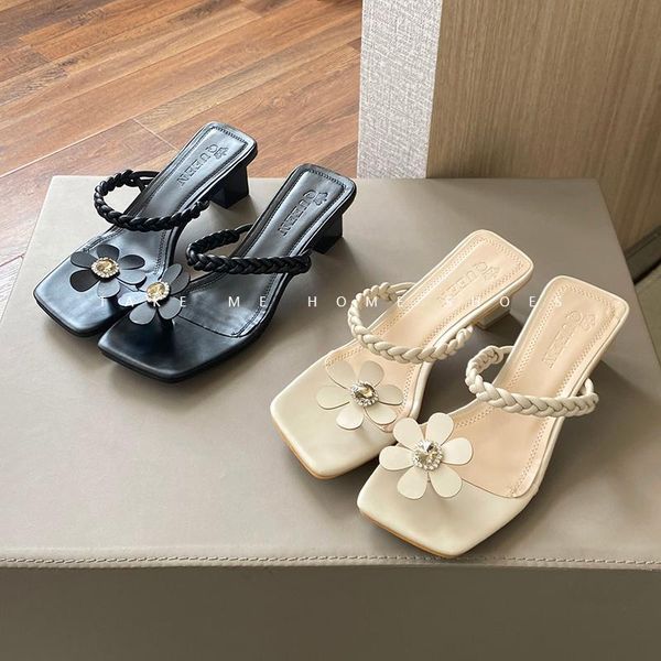 

sandals bailamos women flip flops slippers summer med shoes slides thin heels square heel fashion hawaiian luxury rome, Black