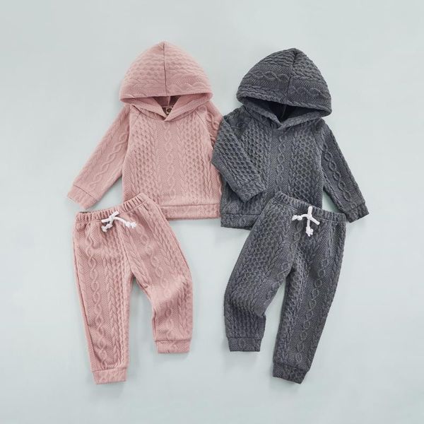 

clothing sets 2-6years kid boys girls solid color long sleeve hooded pullover and elastic waist drawstring pants, White