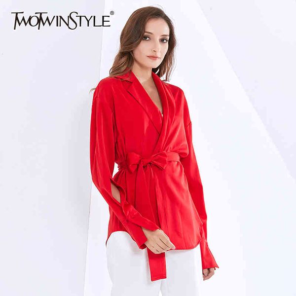 

lace up bowknot shirt for women v neck long sleeve casual large size blouse female fashion clothing 210524, White