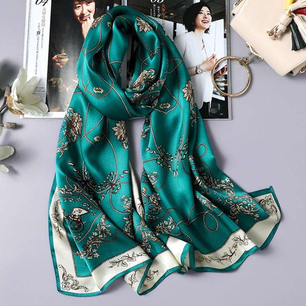 

2021 new dign 100% silk wholale long sublimation print pattern scarv silk women lady silk scarf, Blue;gray