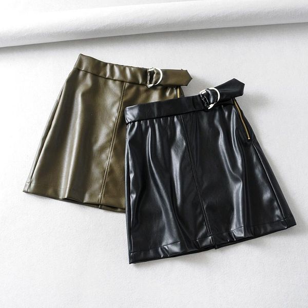

skirts women retro pu summer mini skirt a-line high waist students arrival fashion girls female stylish, Black