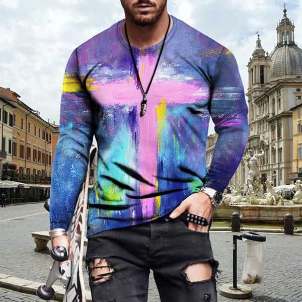 

men's t-shirts autumn mens t shirts oversized loose clothes vintage long sleeve fashion 3d printed o collared tshirts for men streetwea, White;black