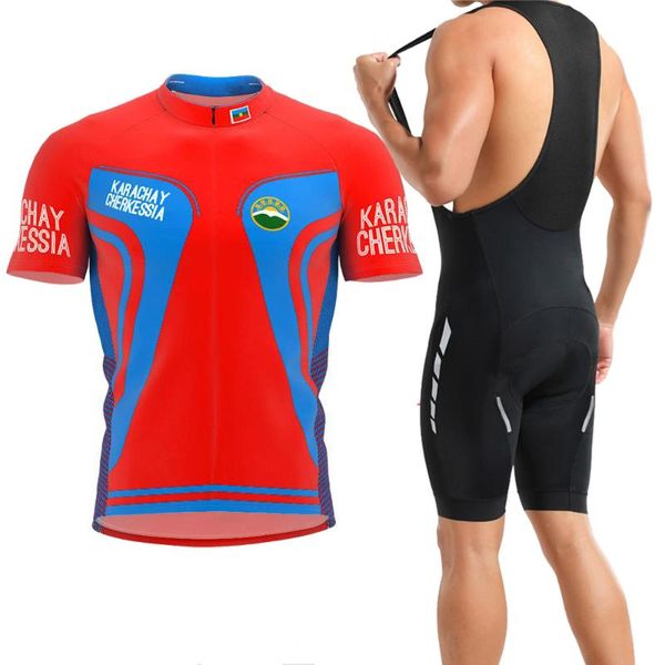 

racing sets classic karachay-cherkessia men's summer short sleeve cycling jersey set team pro bib bicycle road wear bike clothing, Black;blue