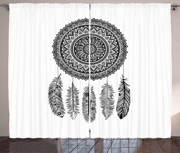 

curtain & drapes feather curtains ethnic dream catcher with blooming foliage leaves hanging aztec quills living room bedroom window