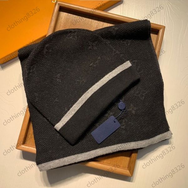 

classic luxury knitted hat designer beanie cap mens hat scarf integrated hats for cashmere plaid casual letter caps outdoor fashion 2 colors, Blue;gray