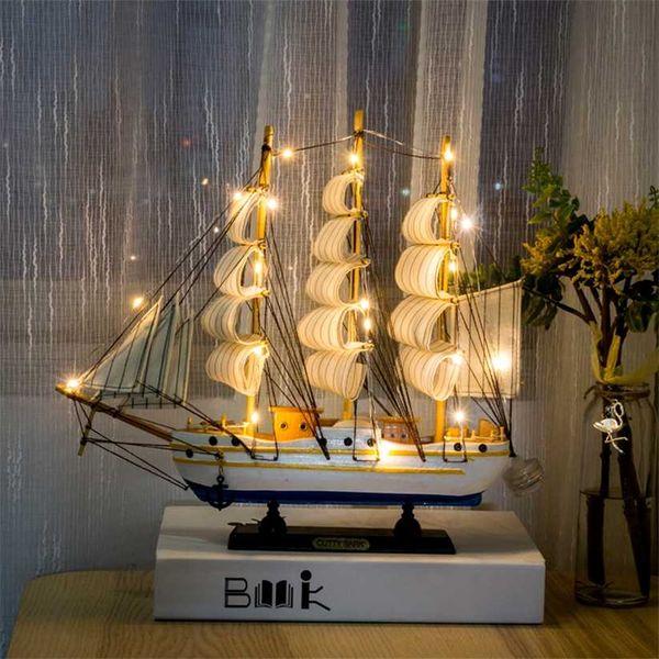Modello di barca a vela in legno decorazioni per la casa Accessori per la decorazione della casa in stile mediterraneo Decorazioni per la stanza creative Regalo di compleanno 220115