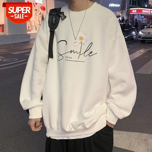 

men's daisy sweater korean trend loose round neck fake two-piece couple coats base long sleeve t-shirt #qm0d, Black