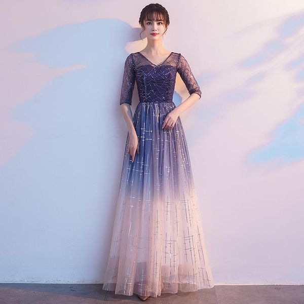 

party dresses evening dress beads fashion half sleeves v-neck empire floor-length bling a-line simple tulle woman formal gowns a1628, White;black