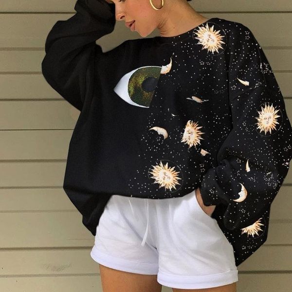 

women's hoodies & sweatshirts vintage black eye crewneck female sweatshirt casual long sleeve thin fashion streetwear girls more size 3