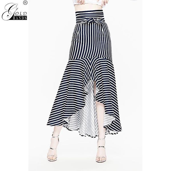 

skirts gold hands autumn winter women street wear striped long trumpet skirt fashion empire bow floor-length, Black