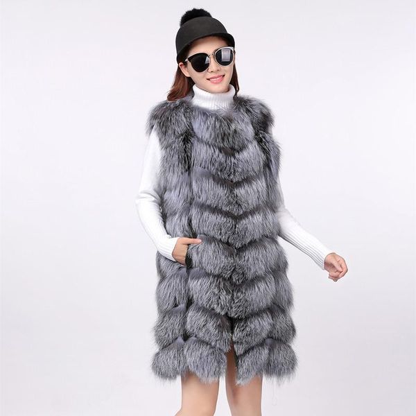 

silver fur strip women vest black real skin winter thick soft warm jacket women's & faux