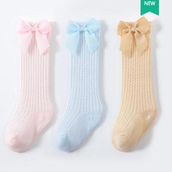 

socks baby infants kids sock toddlers girls princess knee high tights leg summer thin bow solid cotton mesh stretch cute, Pink;yellow