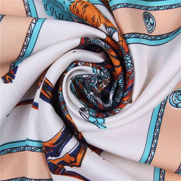 

70% off design scarf new fashion 70cm women's carriage chain printing twill imitation silk decorative, Blue;gray