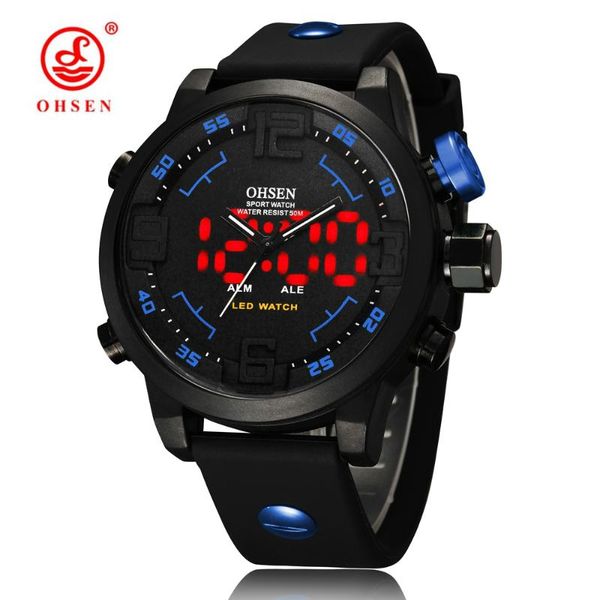 

wristwatches 2021 ohsen brand digital sport mens quartz watch wristwatch male 50m waterproof rubber strap blue fashion hand clocks, Slivery;brown