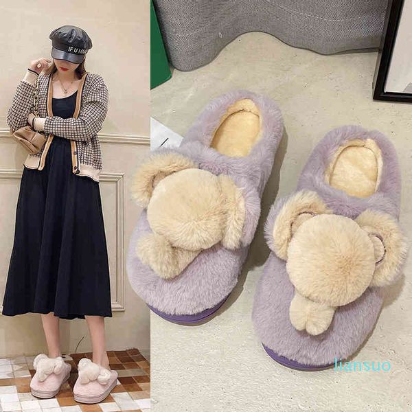 

autumn and winter indoor thick soled home wear-resistant anti-skid half pack heel plush slippers elephant decorative women's, Black