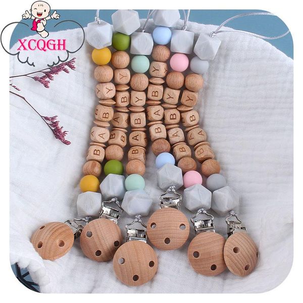 

pacifiers# xcqgh customized baby name wooden beech letter infant dummy feeding teether nipple holder chain