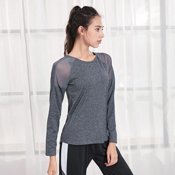 

yoga outfits sports workout t-shirts women mesh shirts gym long sleeve quick dry outdoor fitness training running sportswear, White;red