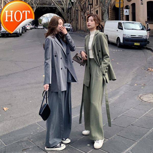 

women's pants & capris suit women korean loose temperament fashion small casual coat wide leg two sets of foreign style age reduction, Black;white