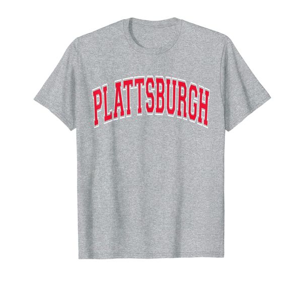 

plattsburgh t shirt ny - varsity style red print, White;black