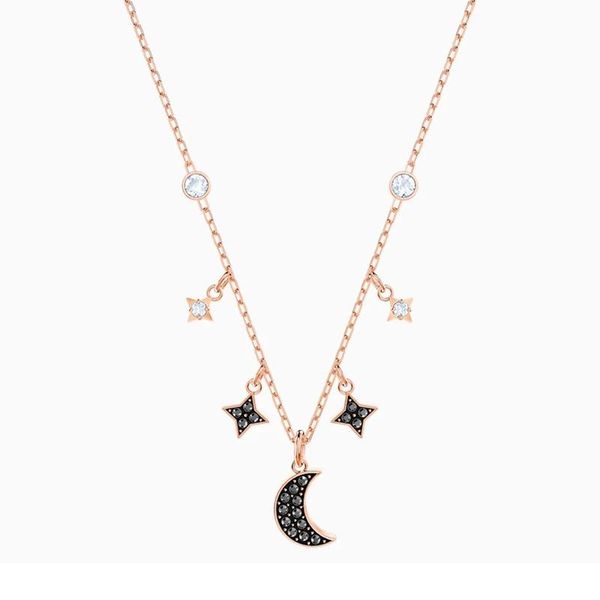 

chains fashion jewelry swa symbolic moon necklace and star rose gold black crystal women luxury gift, Silver