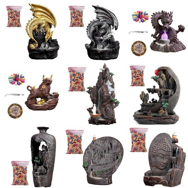 

kinds reflux incense holder luminous dragon backflow waterfall smoke burner home decor teahouse use stick censer fragrance lamps