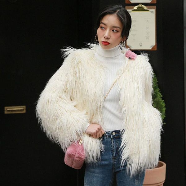 

women's jackets solid color shaggy faux fur coat, Black;brown