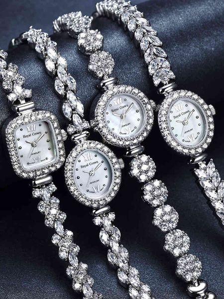

royal crown lady women's watch japan quartz jewelry hours fine fashion clock claw-setting crystal bracelet luxury girl gift box, Slivery;brown
