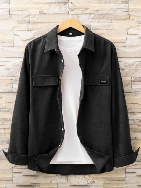 

men letter patched detail corduroy shirt without tee t8wg#, White;black