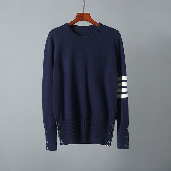 

tees fashion tb thom brand sweaters men women slim fit o-neck pullovers clothing striped wool cotton couples winter casual coat, White