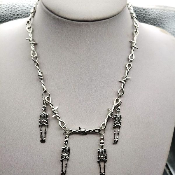 

pendant necklaces punk gothic wire skull necklace hip hop barbed chain gift horror jewelry halloween, Silver