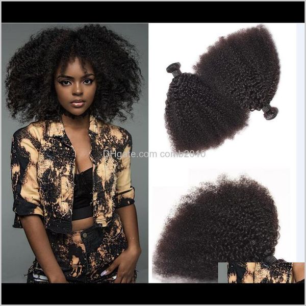 Бразильские человеческие Remy Virgin Hair Afro Kinky Кудрявые волосы Weaves Extensions Натуральный цвет 100G / Bundle Double Wefts 3 Sourcundle / Lot MJK5 XFKJL