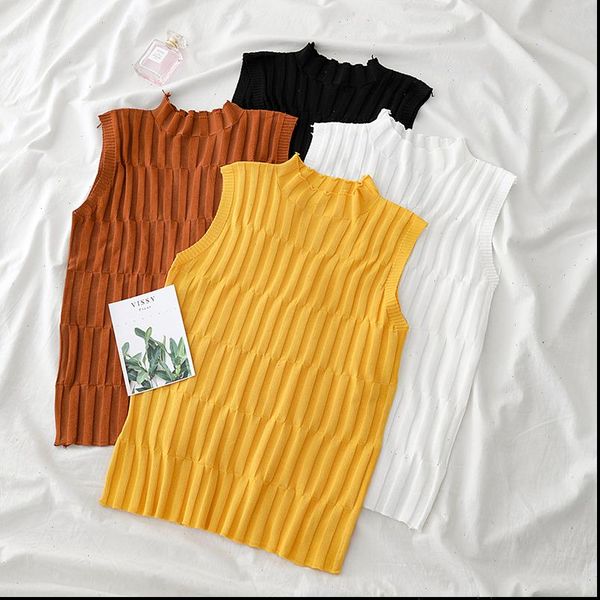 

vest knitted womens camis o neck slim summer stripes crop, White