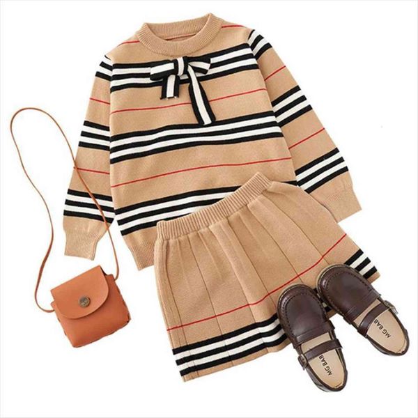 

3 8 years old autumn spring girls 2 pieces sets sweater coat skirt outfits long sleeve baby girl wool clothing, White