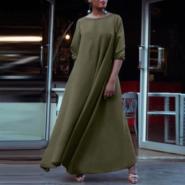 

dresses women long dress robes longue beach holiday sundress vintage solid color half sleeve party dresses plus size 2021 vonda vestidos, Black;gray