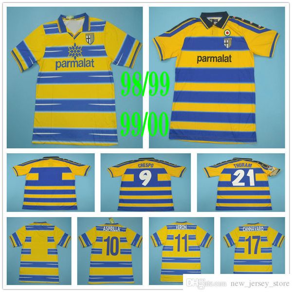 

1998 1999 2000 retro parma soccer jerseys crespo cannavaro ortega buffon thuram fuser baggio amoroso karamoh vintage 98 99 football shirts s, Black;yellow