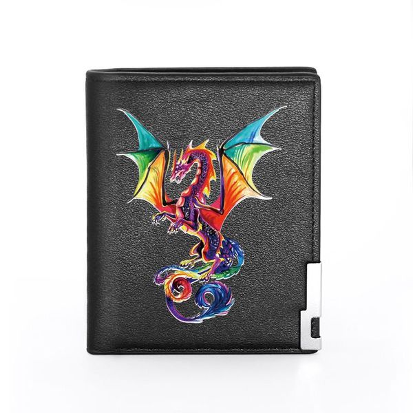 

wallets colourful dragon printing men women leather wallet billfold slim /id holders money bag short purses, Red;black