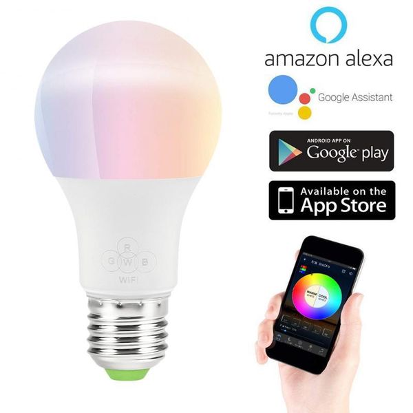 

bulbs 1pcs 4.5w wifi smart light bulb e27 led rgb lamp work with alexa/google home rgb+white dimmable timer function drop