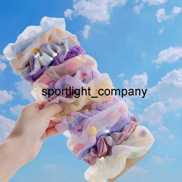 

5pcs/set hair scrunchies plaid scrunchie elastic hair bands cute women rubber hair ties transparent ponytail holder headwear, Slivery;white