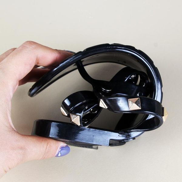 

sandals 2021 fashion woman flip flops summer shoes cool beach rivets big bow flat brand jelly girls size 36-41, Black