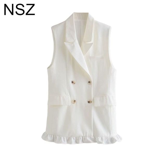 

women's vests nsz women ruffled white sleeveless blazer jacket coat vest 2021 double breasted office ladies elegant chic tanks waistcoa, Black;white