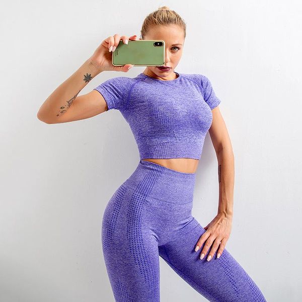 

yoga outfit short-sleeved cross-border seamless wear european and american fitness tight-fitting little short sleeves