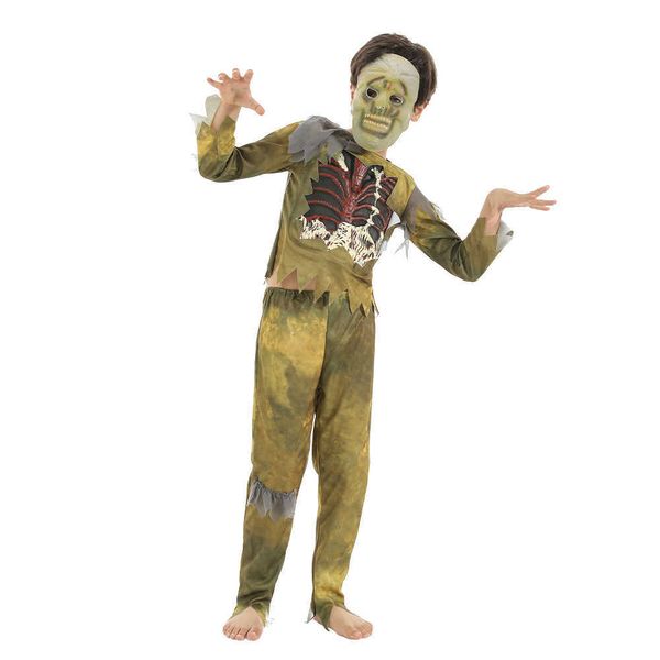 Eraspooky Spaventoso Palude Zombi Cosplay Ragazzi Scheletro Camicie Costume di Halloween Per I Bambini Del Partito Del Vestito Operato Maschera di Teschio Q0910